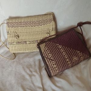 2 vintage grass woven purses